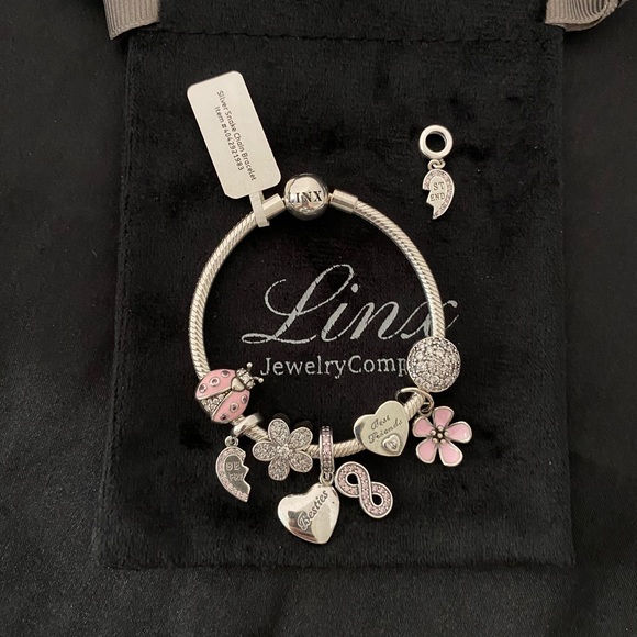 Linx Snake Chain Bracelet with Pink Best Friends Themed Charms and Bonus Charm